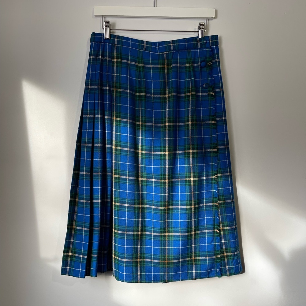 VINTAGE Nova Scotia Tartan Pure Wool Pleated Wrap Skirt